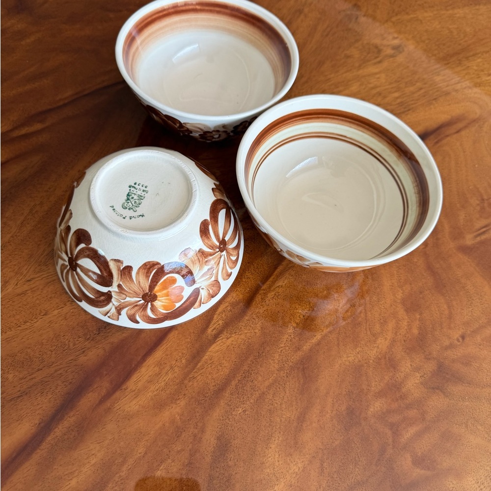 Vintage ✔️Decorative Floral Ceramic Serving Bowl - Brown Cream hand painted - Picture 5 of 5